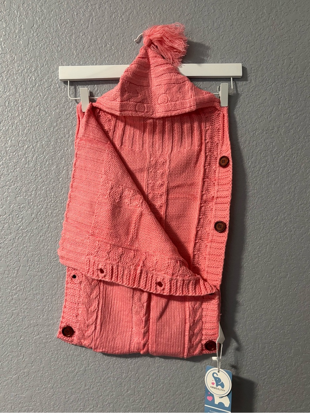 Coral Knit Hooded Baby Cocoon with Pom Pom